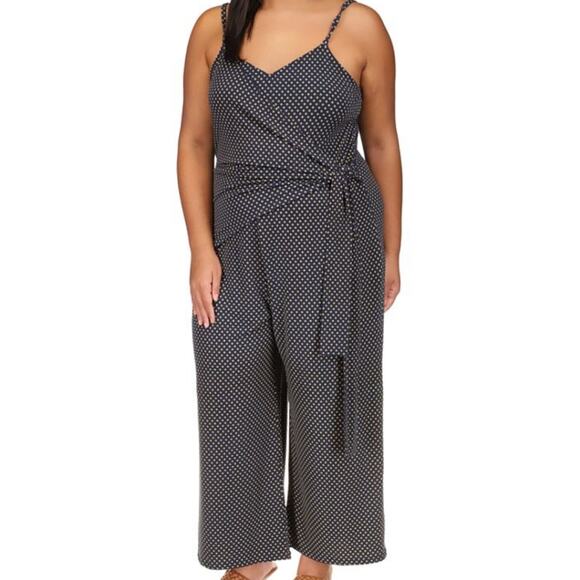 MICHAEL Michael Kors Navy Blue Dot Print Side-Tie Wide-Leg Jumpsuit Plus 2X NWT - Picture 13 of 13